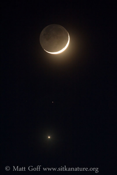 Crescent Moon, Mars, and Venus